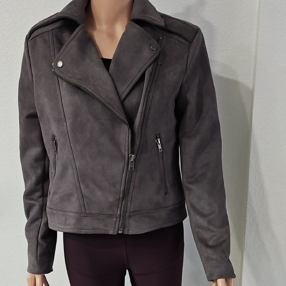 Philosophy Di Aste Charcoal Gray Faux Leather Asymmetric Moto Jacket Size S - Picture 5 of 7